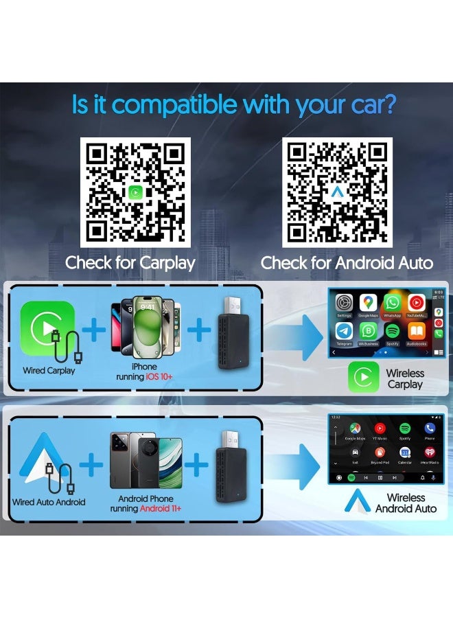 Bukela 2 in 1 Wireless CarPlay and Android Auto Adapter, Convert Wired to Wireless CarPlay Adapter, No Delay and Stable Control Mini Size with Extension Cable USB-C and Type-C(Black) - Image 3